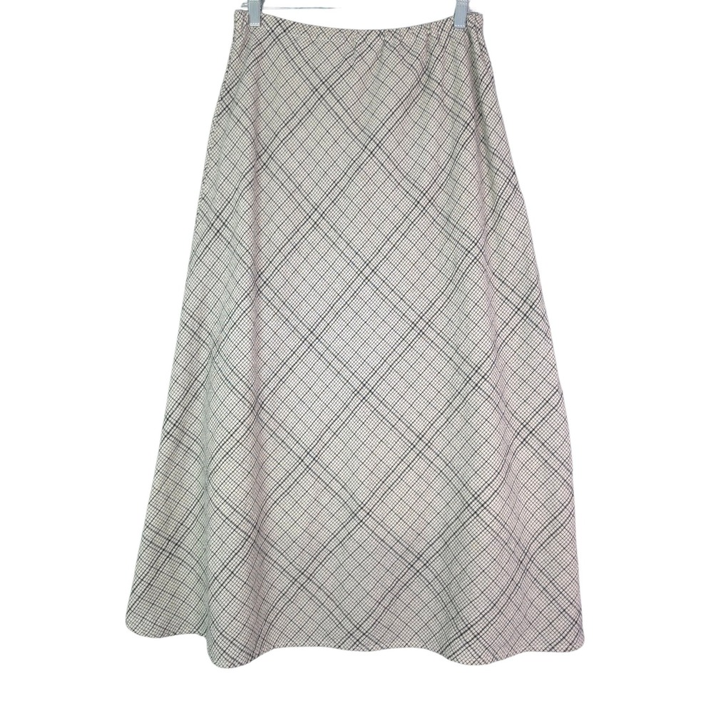 CP Shades Plaid A-Line Maxi Skirt Women M Wool Blend Lined Neutral